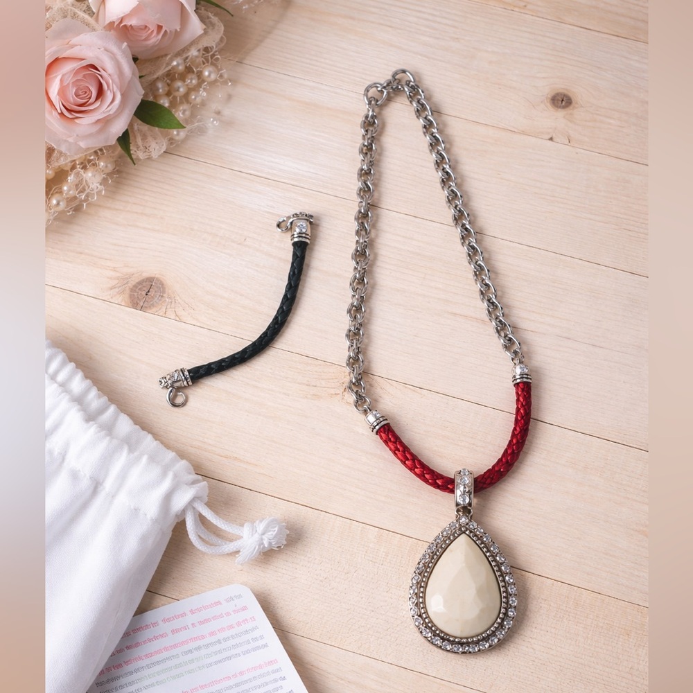 Premier Designs Red Silver Statement Necklace Interchangeable Pendant Glam OS